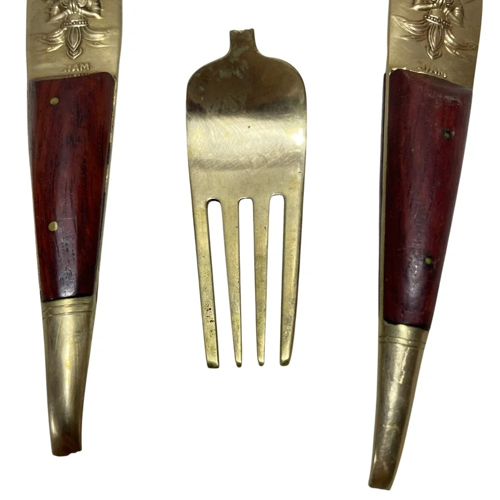 Vintage Fork / Stem‎ Pieces Buddha Ornate Brass Wood Pieces